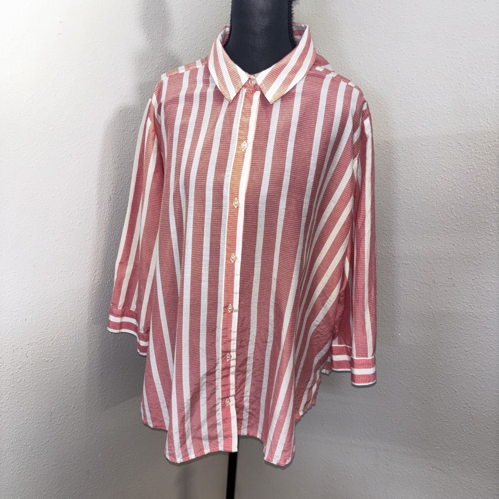 Chico's Blouse Women's 3 Pink & White Stripe Silk Blend Beach Cruise Minimalist